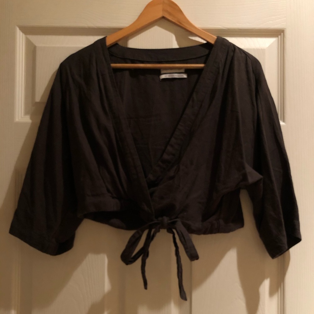 Urban Outfitters Wrap Crop Top Dark Olive Green